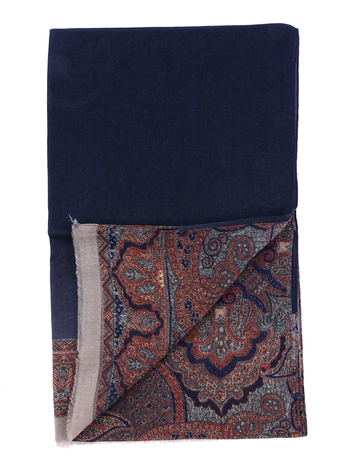 Dark Blue Scarf in Pure Printed Wool BRENDA