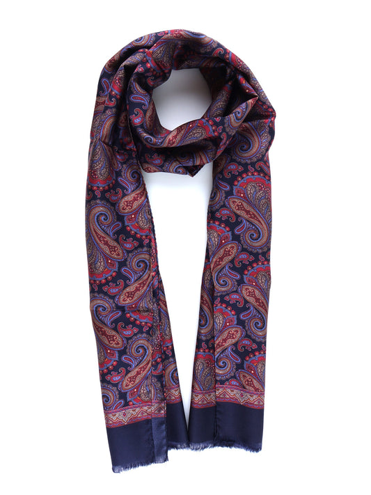 Blue/Red Printed Pure Silk Scarf SIMON