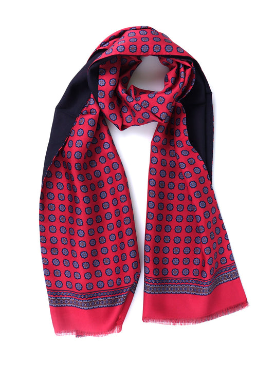 Red MEDUSA printed silk\wool double-sided scarf