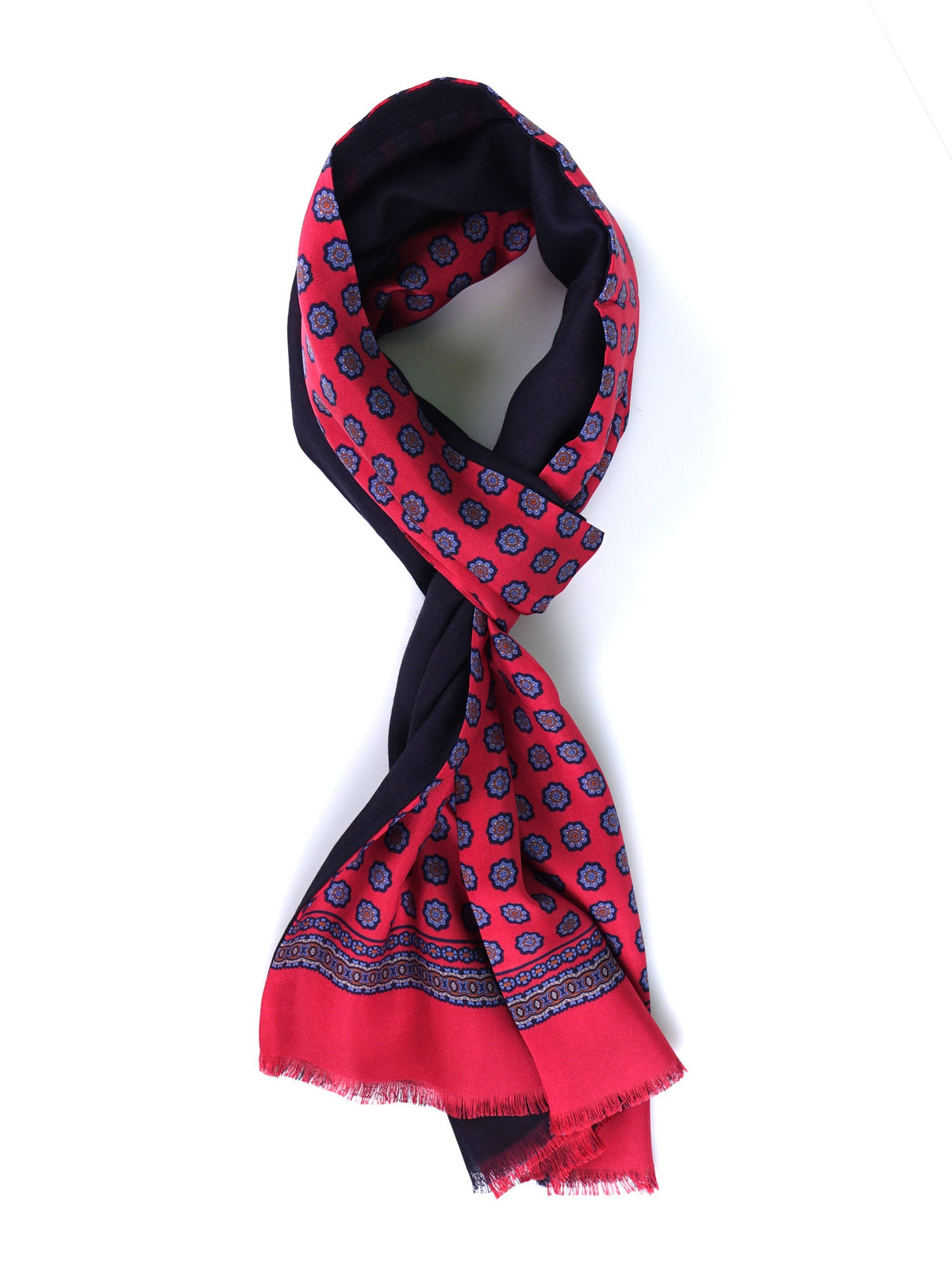 Red MEDUSA printed silk\wool double-sided scarf