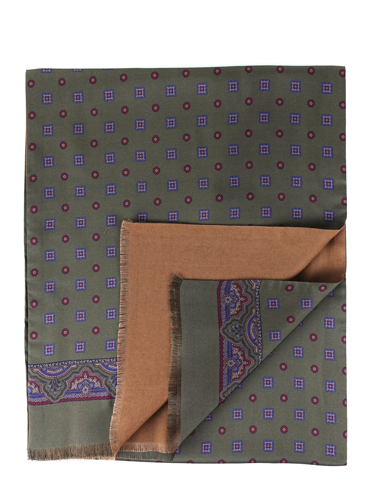 Double-faced green Scarf in Silk/Wool ROBERT