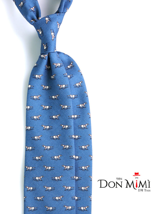 Air Force Blue 3-Fold SEGUGIO Tie in English Printed Challis Wool