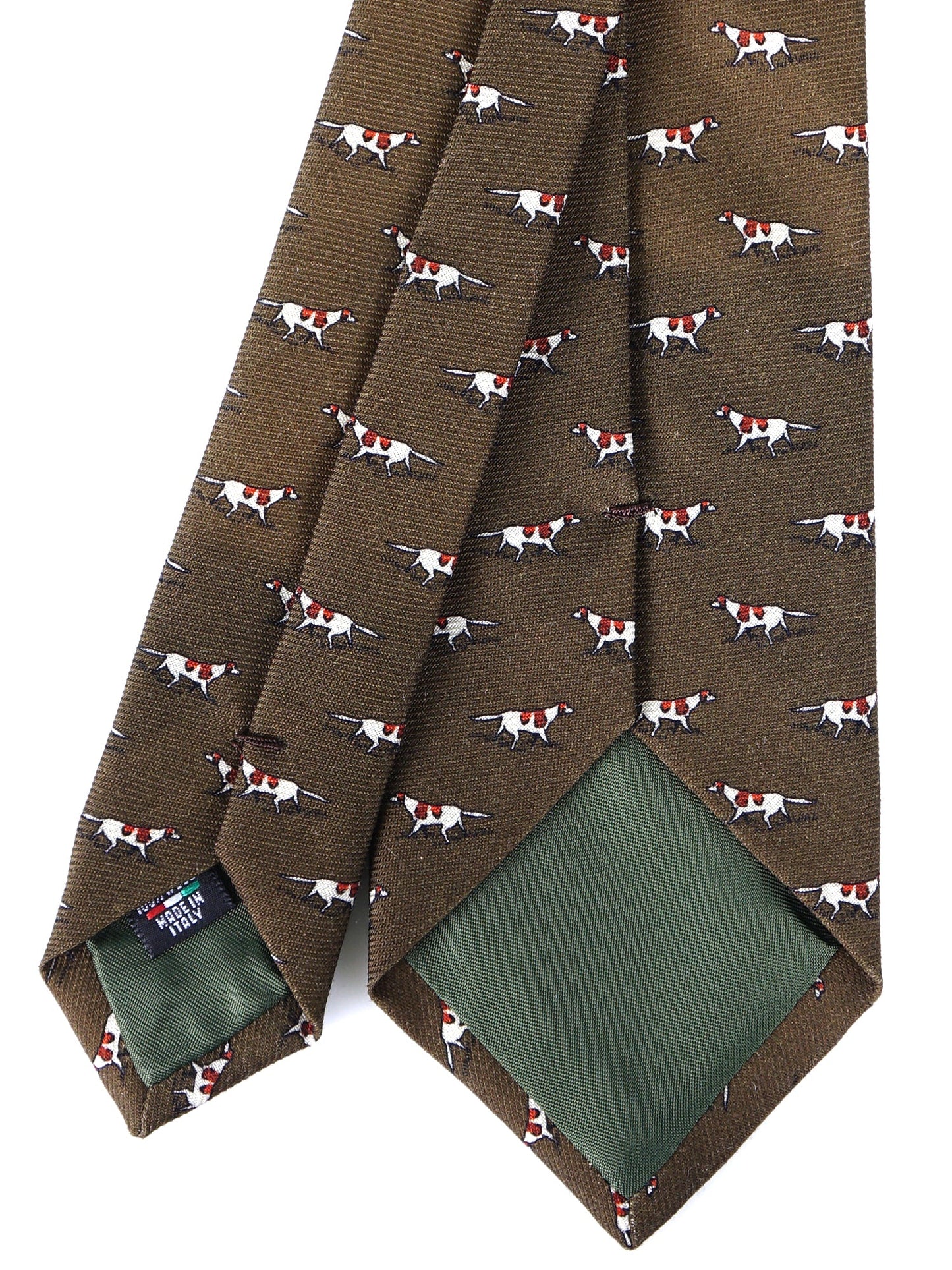Green 3 Fold SEGUGIO Tie in printed English challis wool