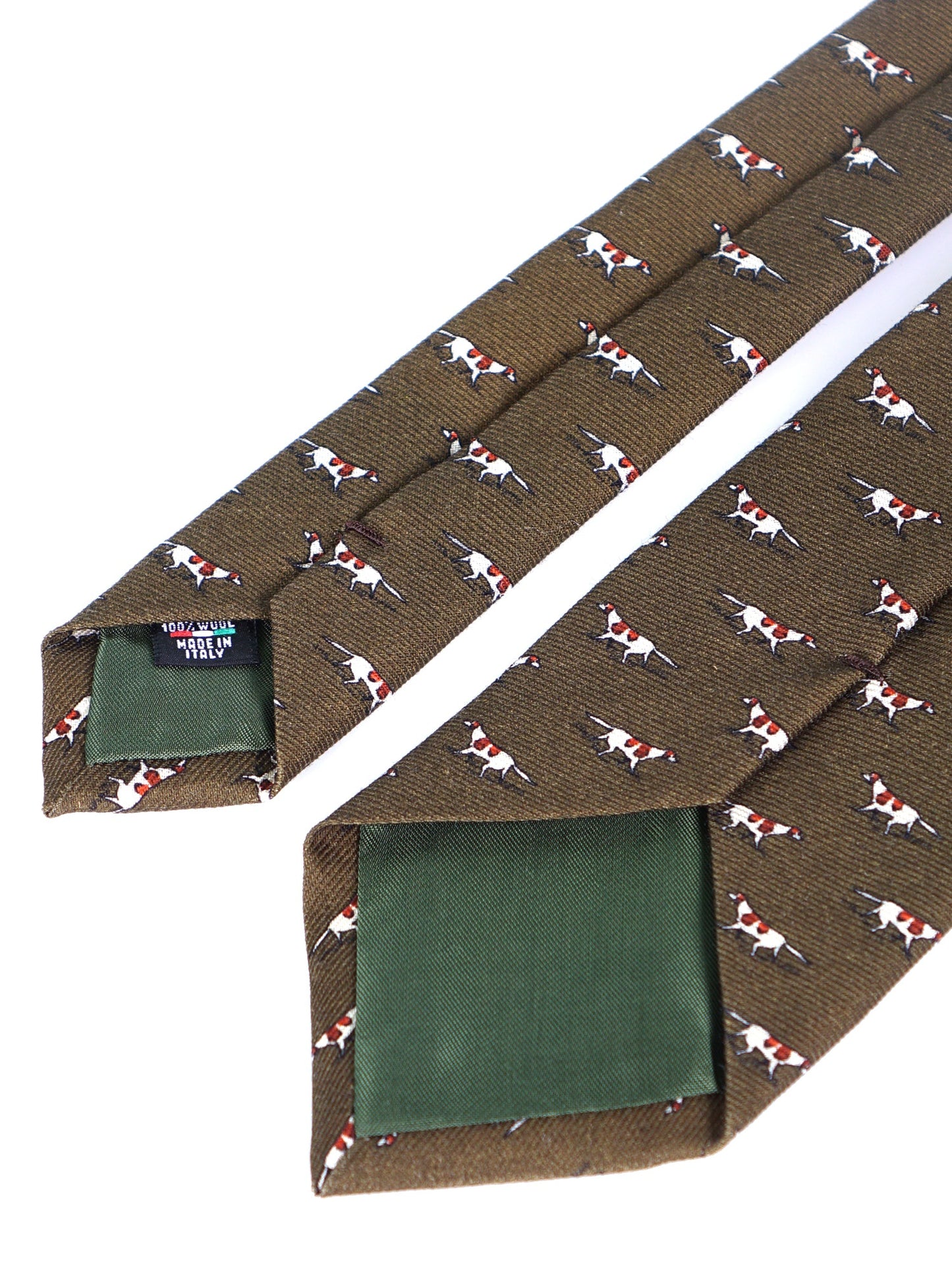 Green 3 Fold SEGUGIO Tie in printed English challis wool