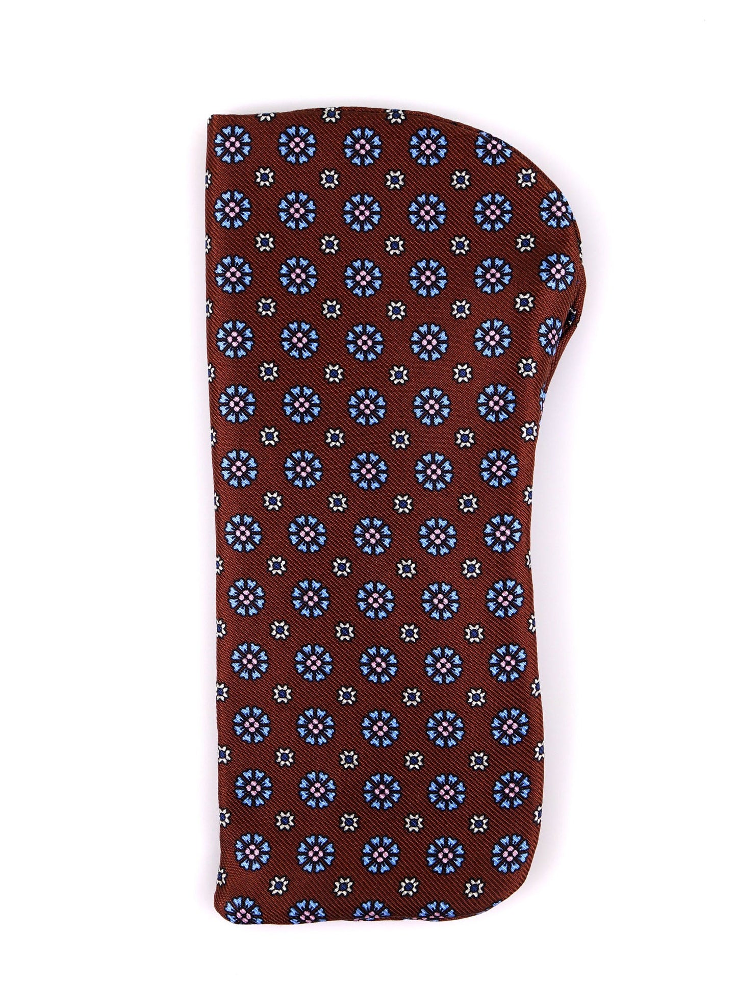SENESE brown glasses case in English printed silk