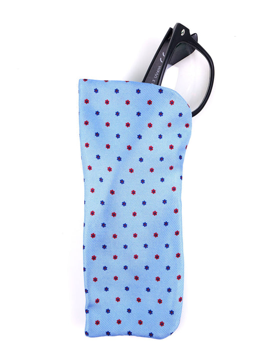 Severi light blue glasses case in English printed silk