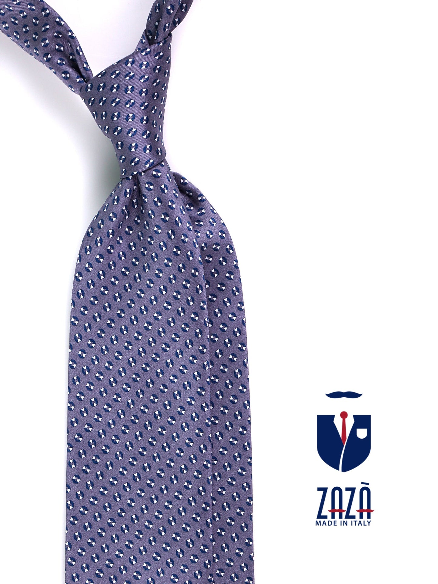 3-fold SHILLA tie in grey printed silk
