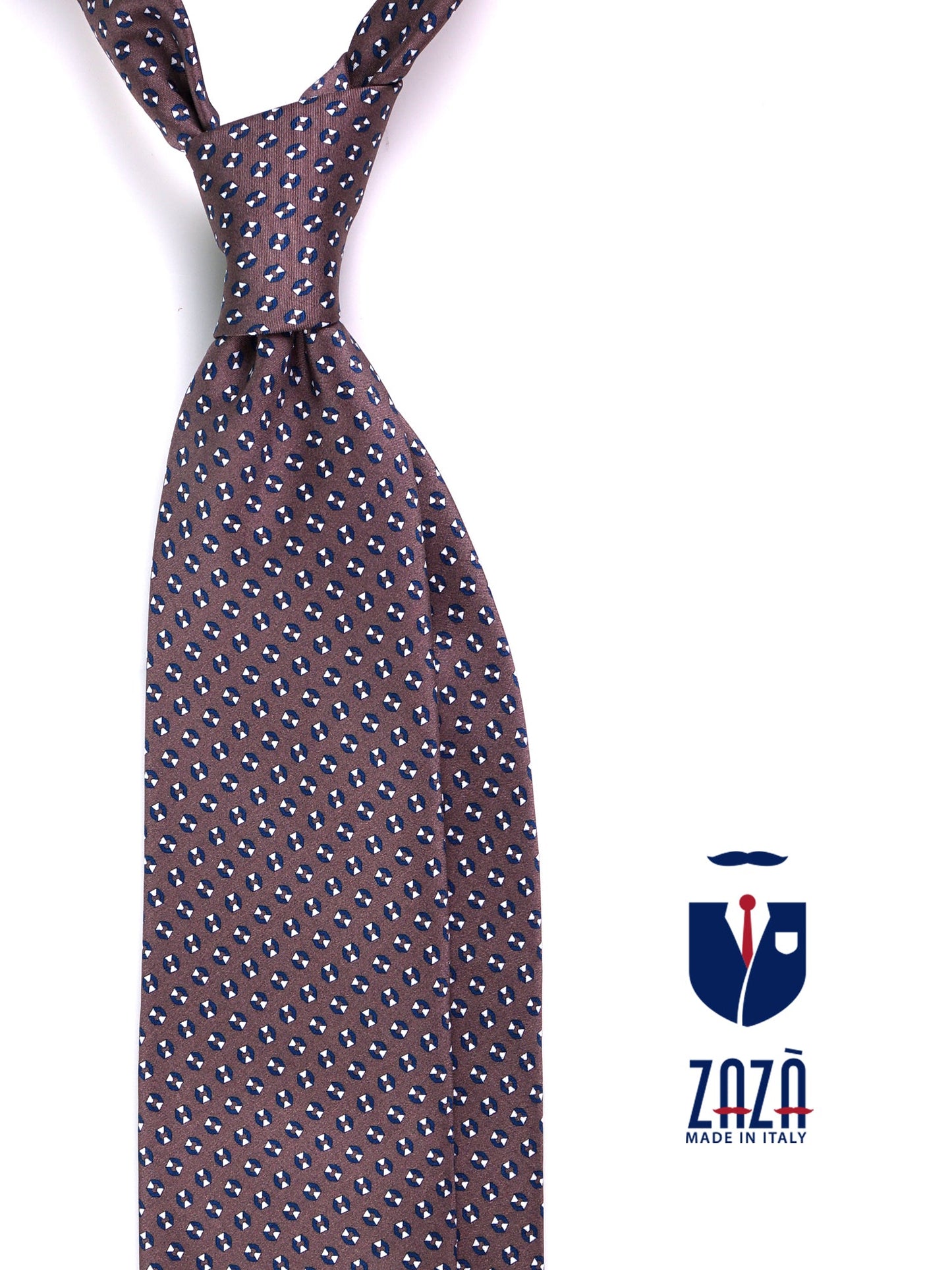 SHILLA 3-fold tie in light brown printed silk