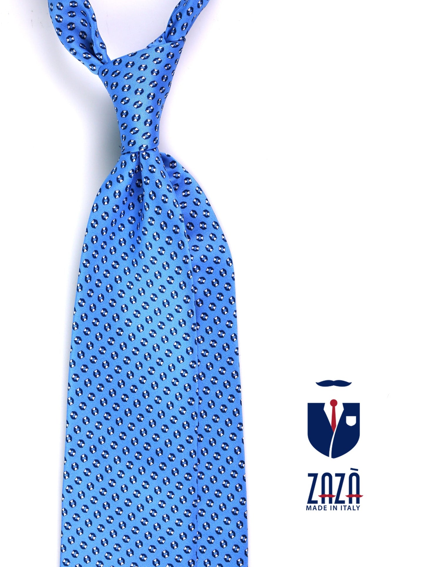 SHILLA 3 fold tie in light blue printed silk