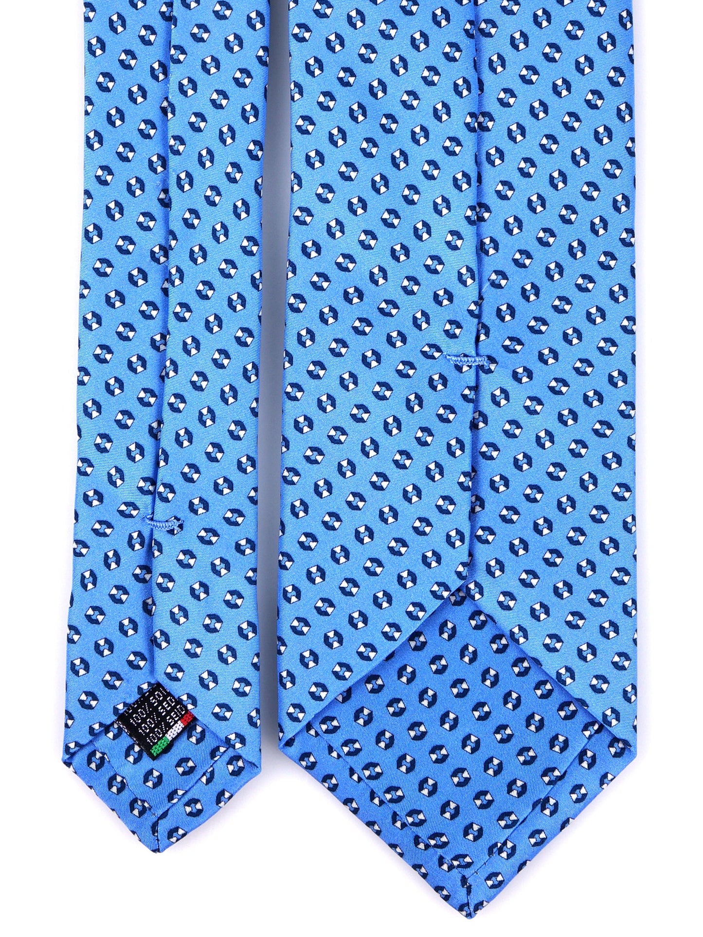 SHILLA 3 fold tie in light blue printed silk
