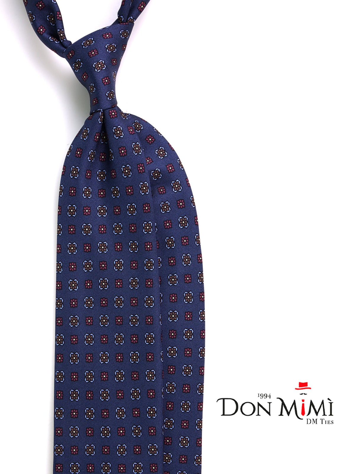 3-fold blue SIENA tie in printed silk