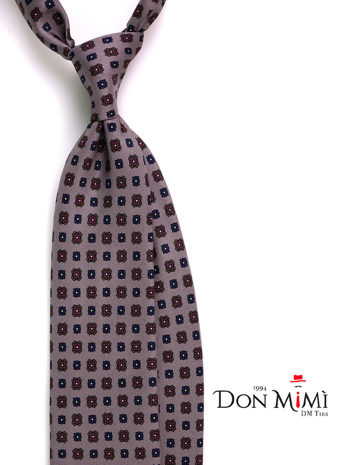SIENA grey 3-fold printed silk tie