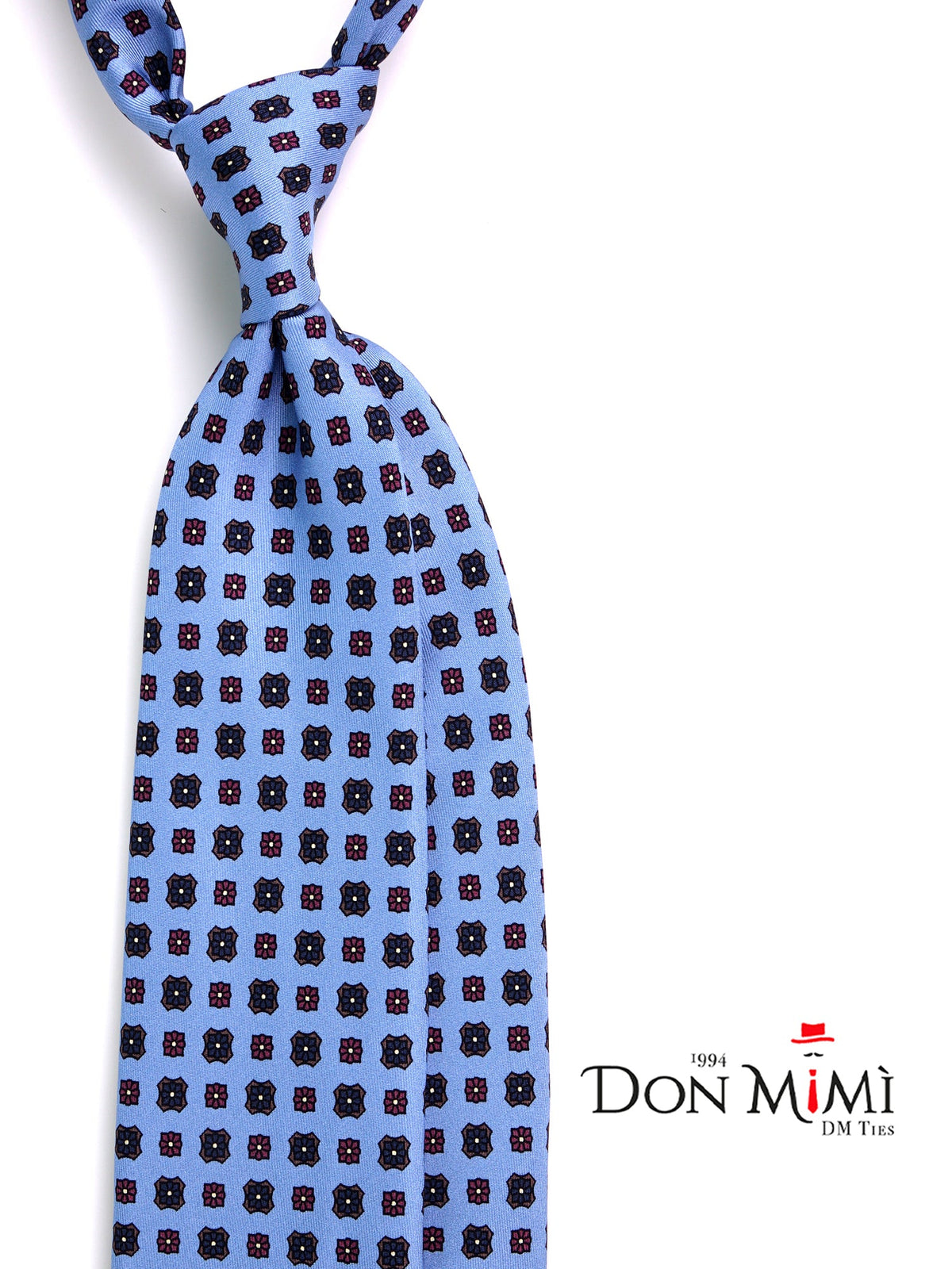 Light Blue SIENA 3-Fold Tie in Printed Silk