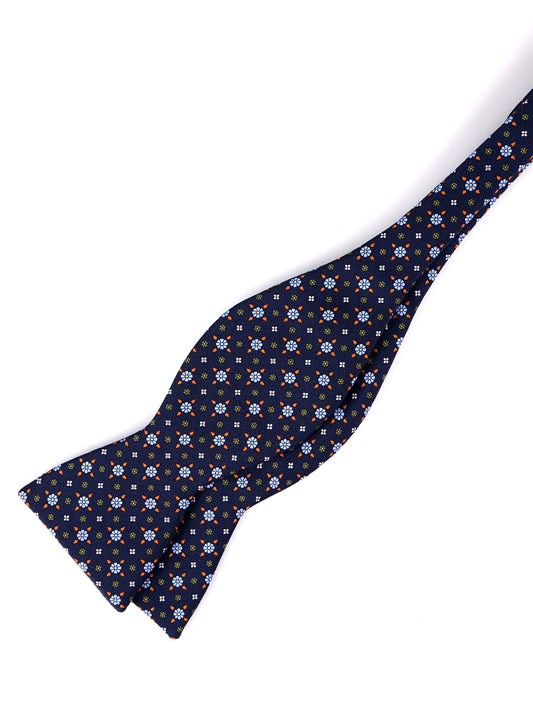 SIMONE dark blue printed English silk self-tie bow tie