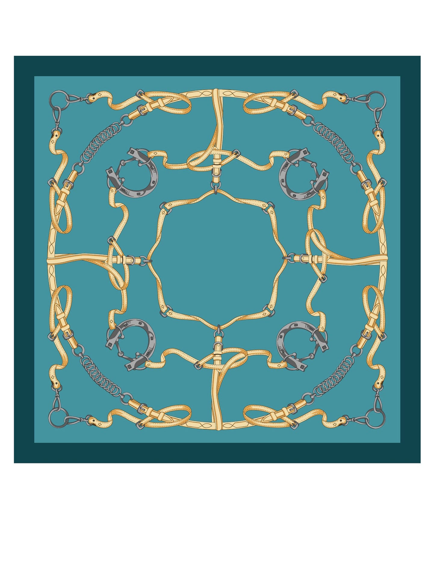 Turquoise silk printed scarf 90x90cm REINS