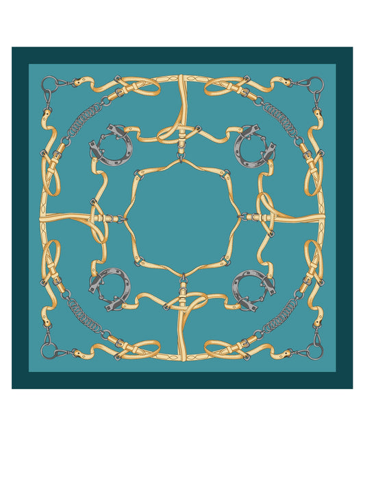 Turquoise silk printed scarf 90x90cm REINS