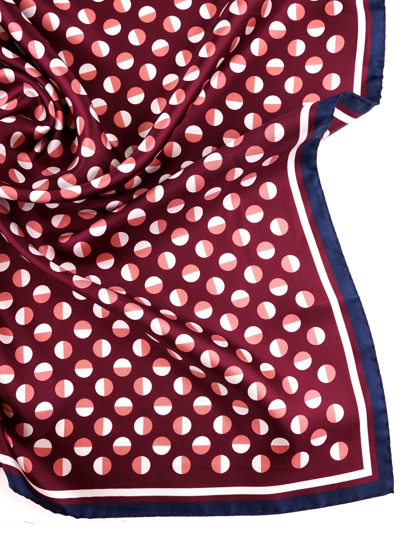 Men's foulard with burgundy and navy blue polka dots in printed silk SMEAGOL