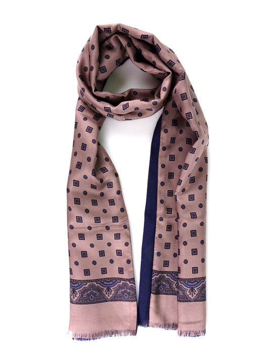 Double-sided printed silk\wool scarf SPORTY beige