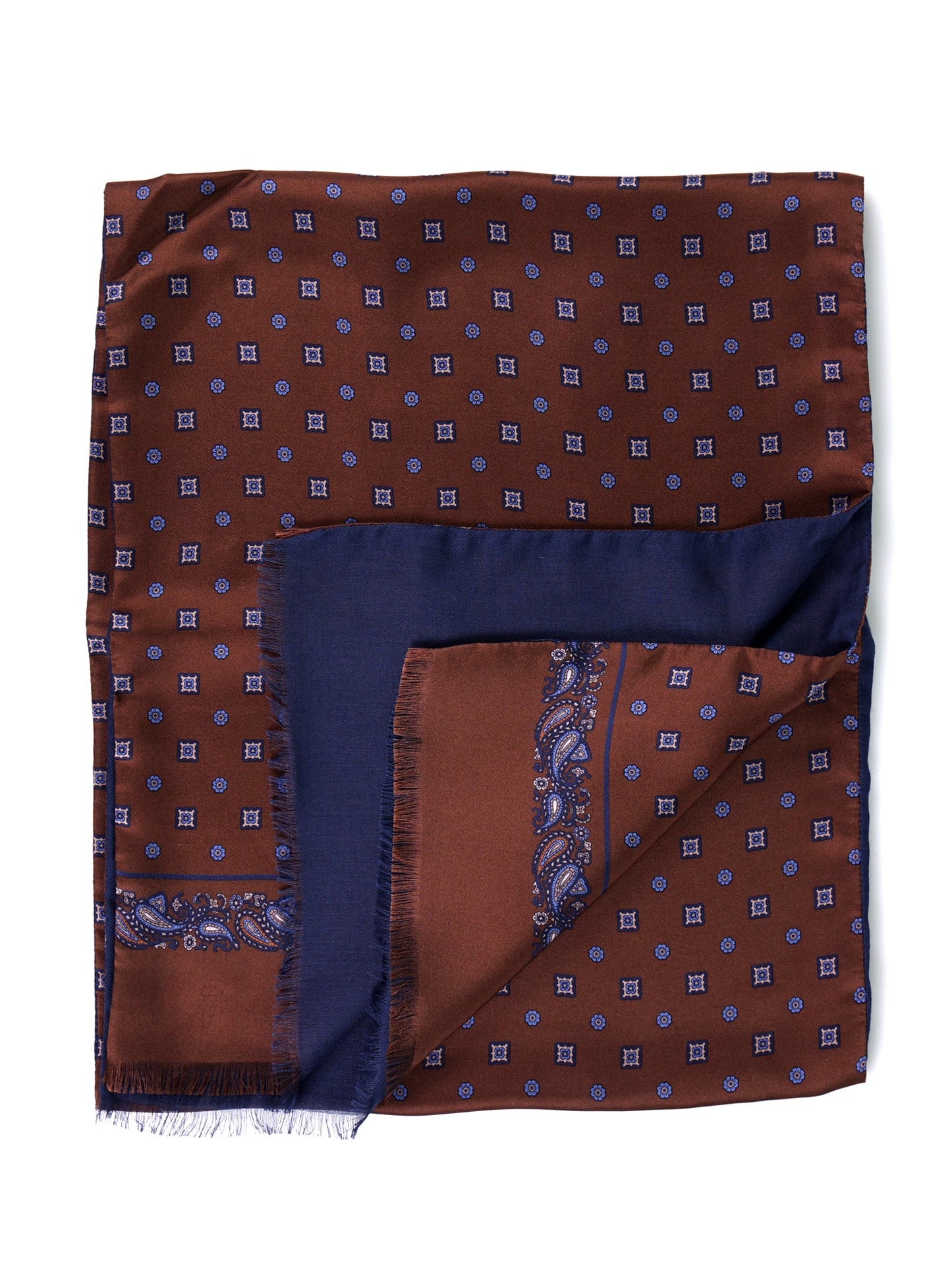 Brown SPORTY double-sided printed silk/wool scarf