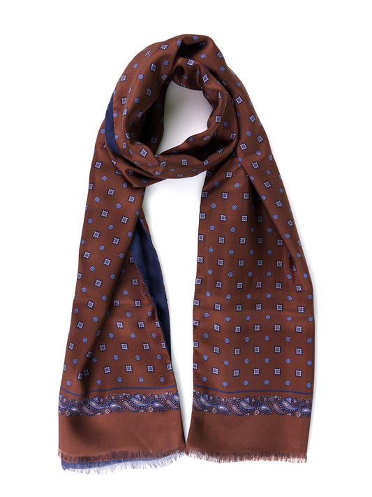 Brown SPORTY double-sided printed silk/wool scarf