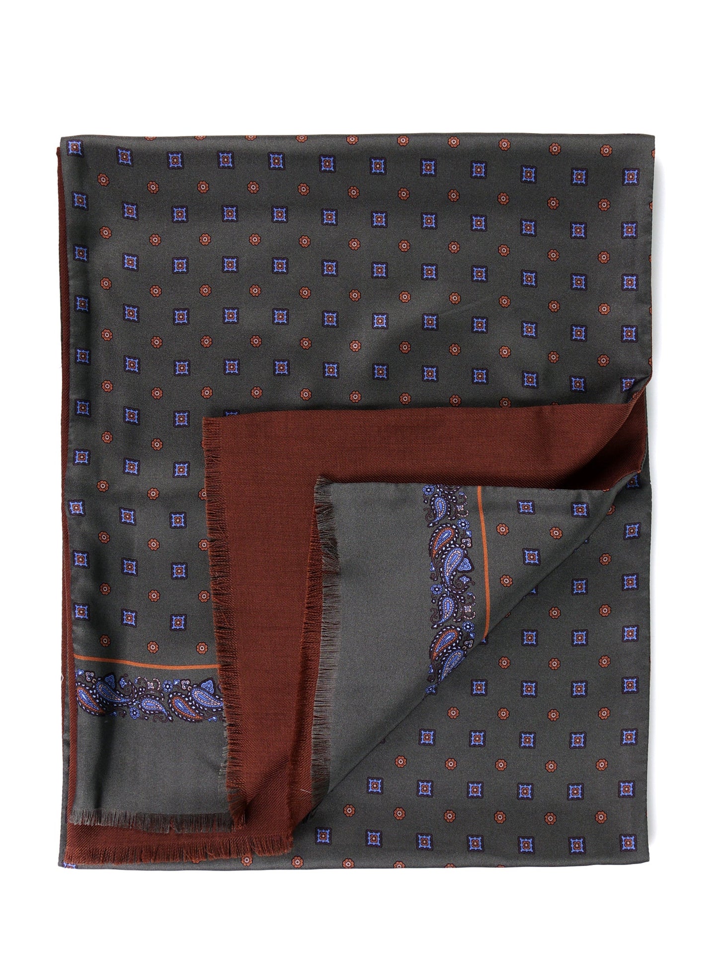Double-sided printed silk\wool scarf SPORTY green