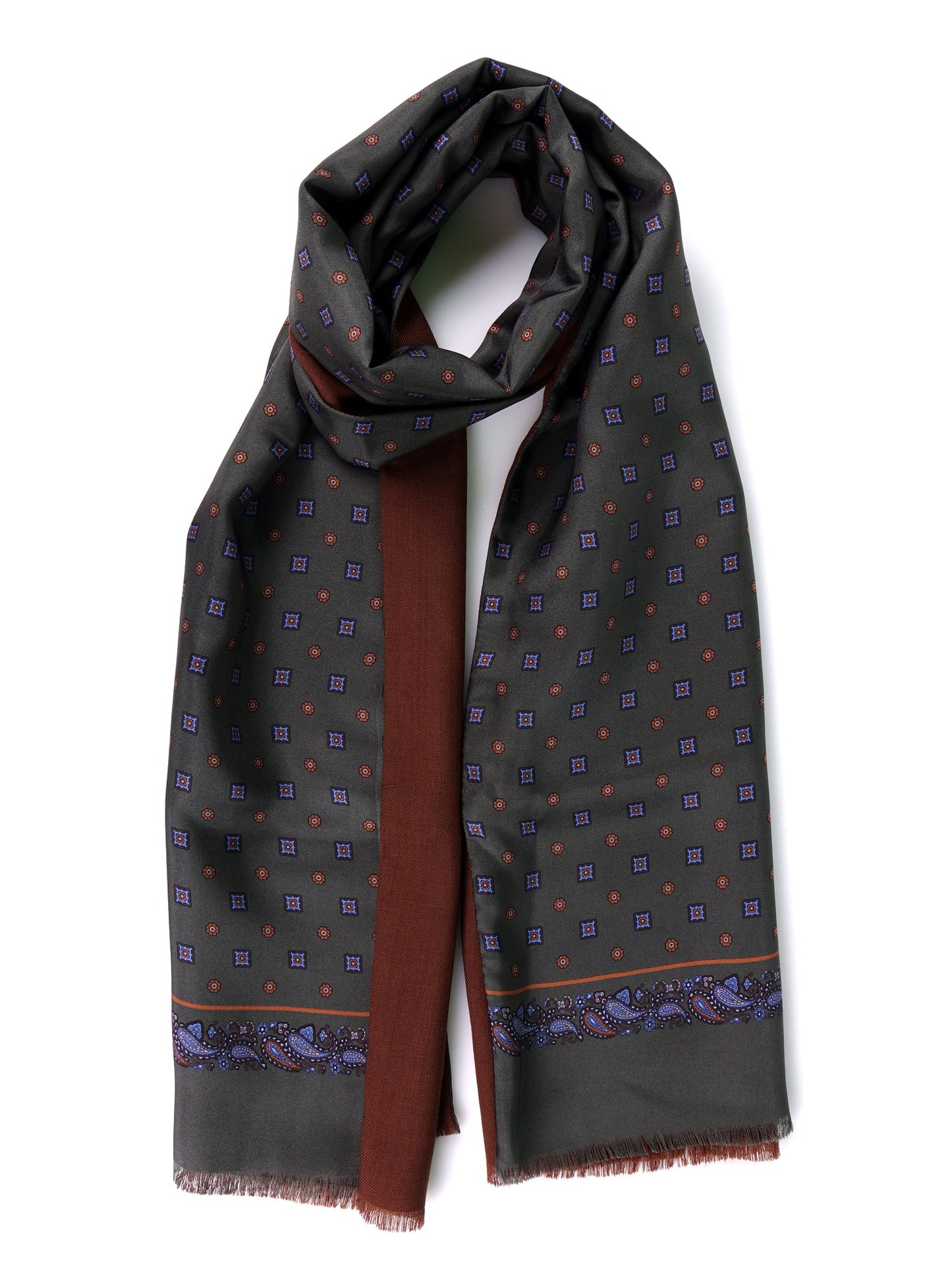 Double-sided printed silk\wool scarf SPORTY green