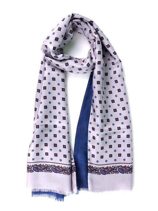 Double-faced printed silk\wool scarf SPORTY grey