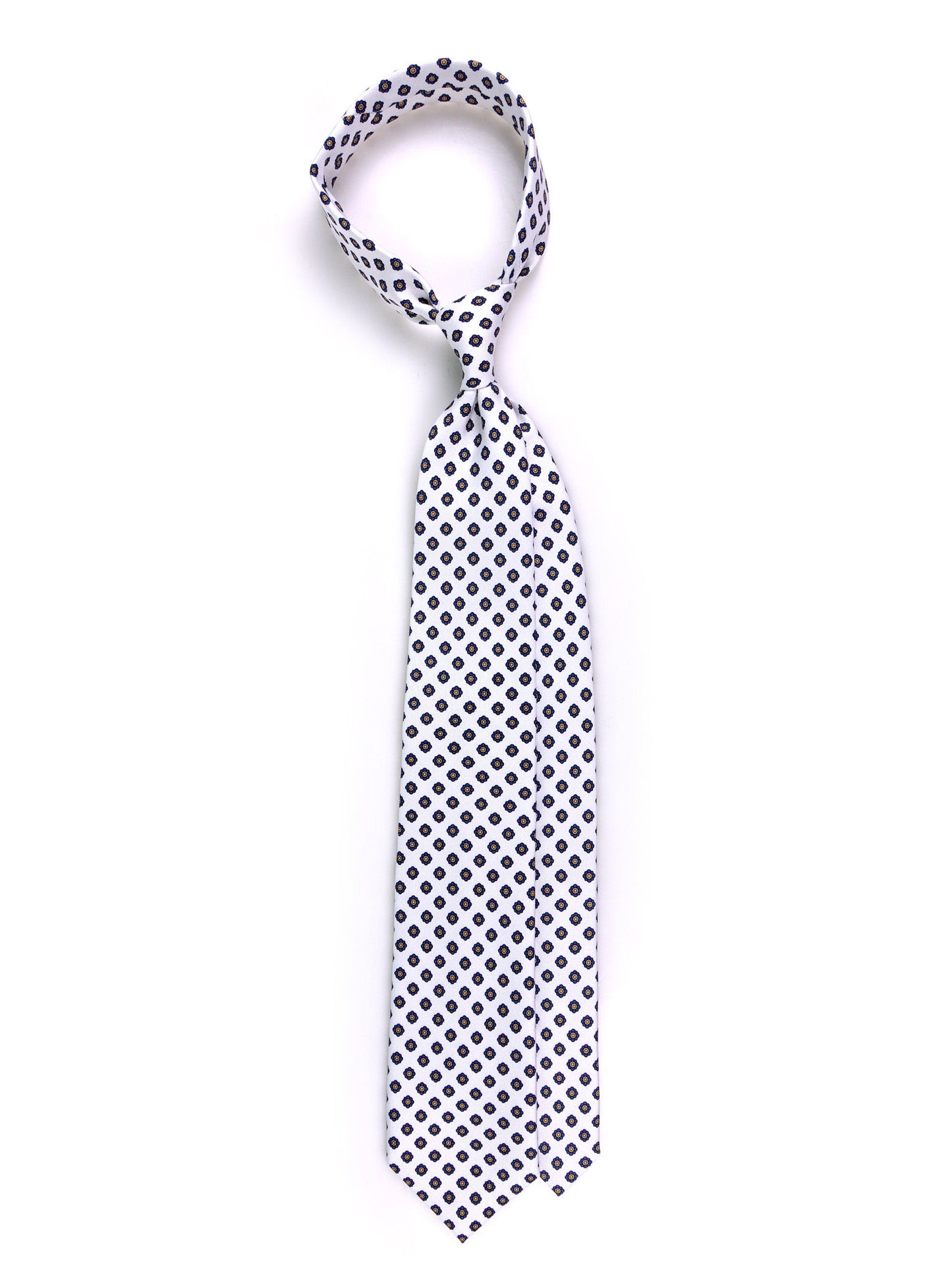 7 Fold SPOT tie English printed silk white
