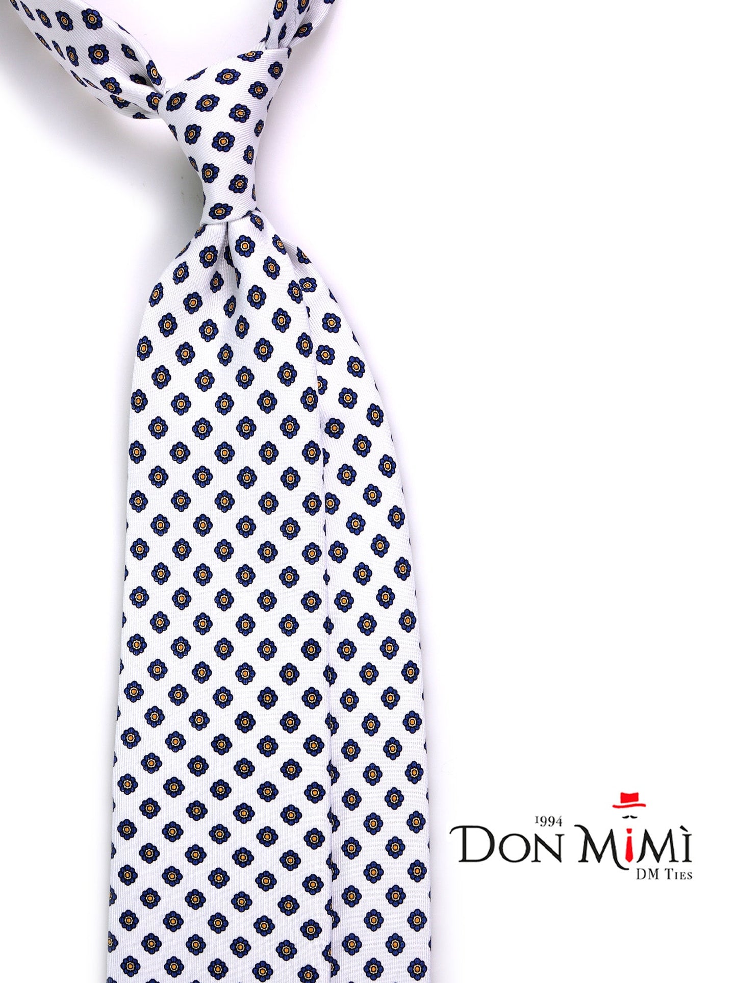 7 Fold SPOT tie English printed silk white