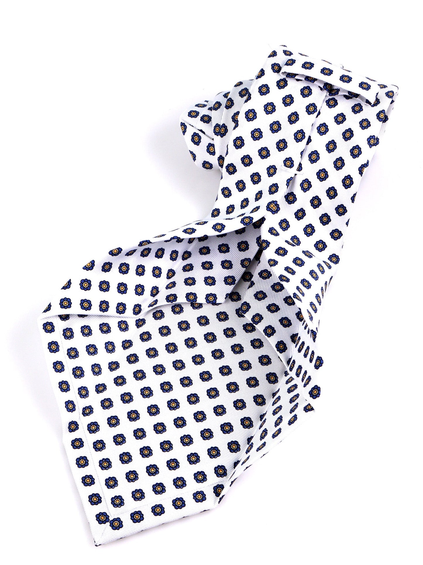 7 Fold SPOT tie English printed silk white