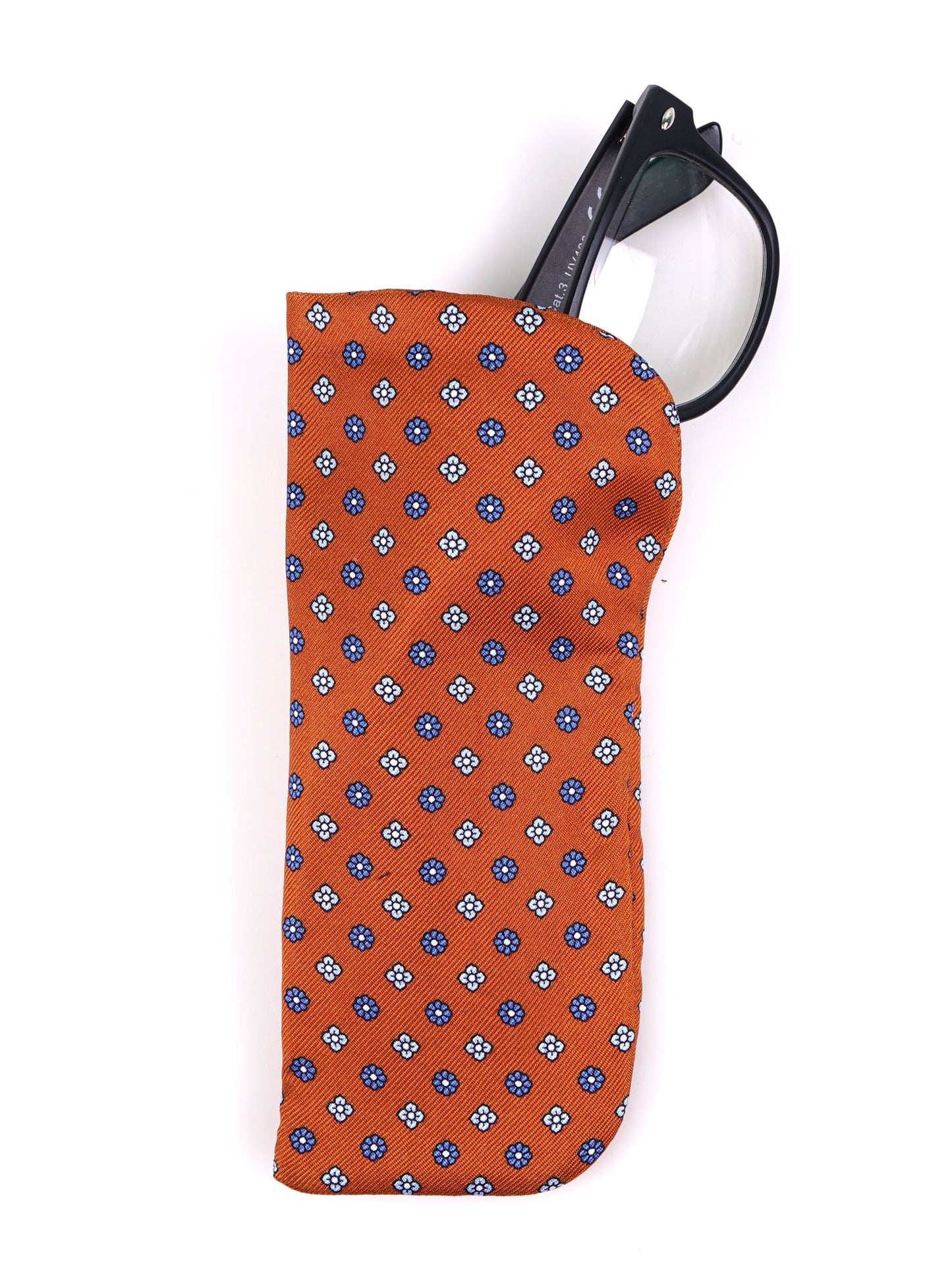 Light brown STEFANY glasses case in English printed silk
