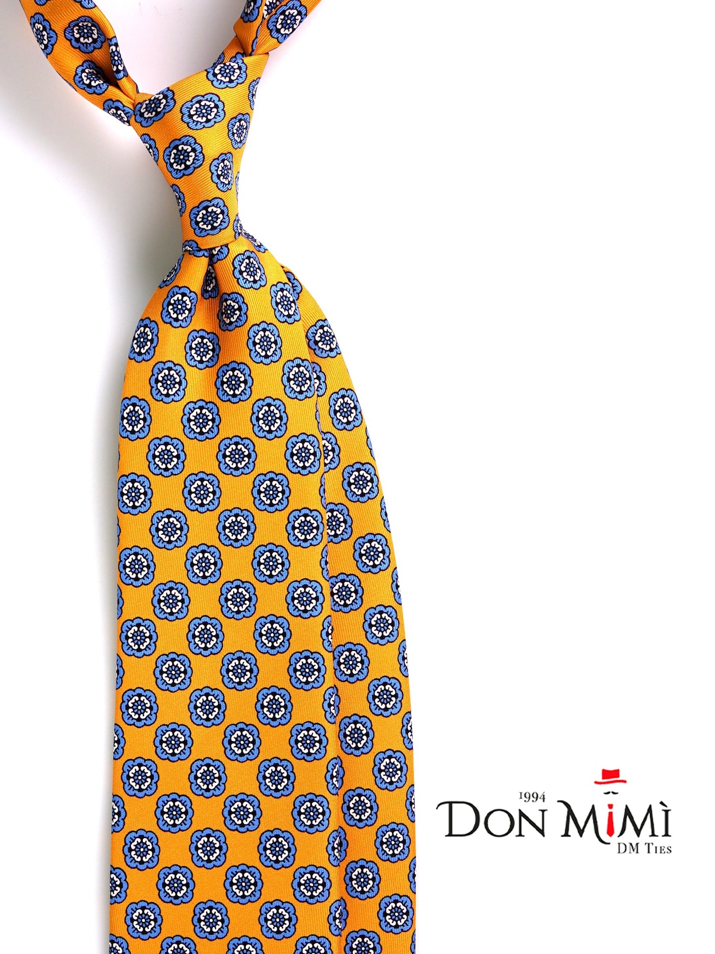 3-fold yellow SUNFLOWER tie English printed silk