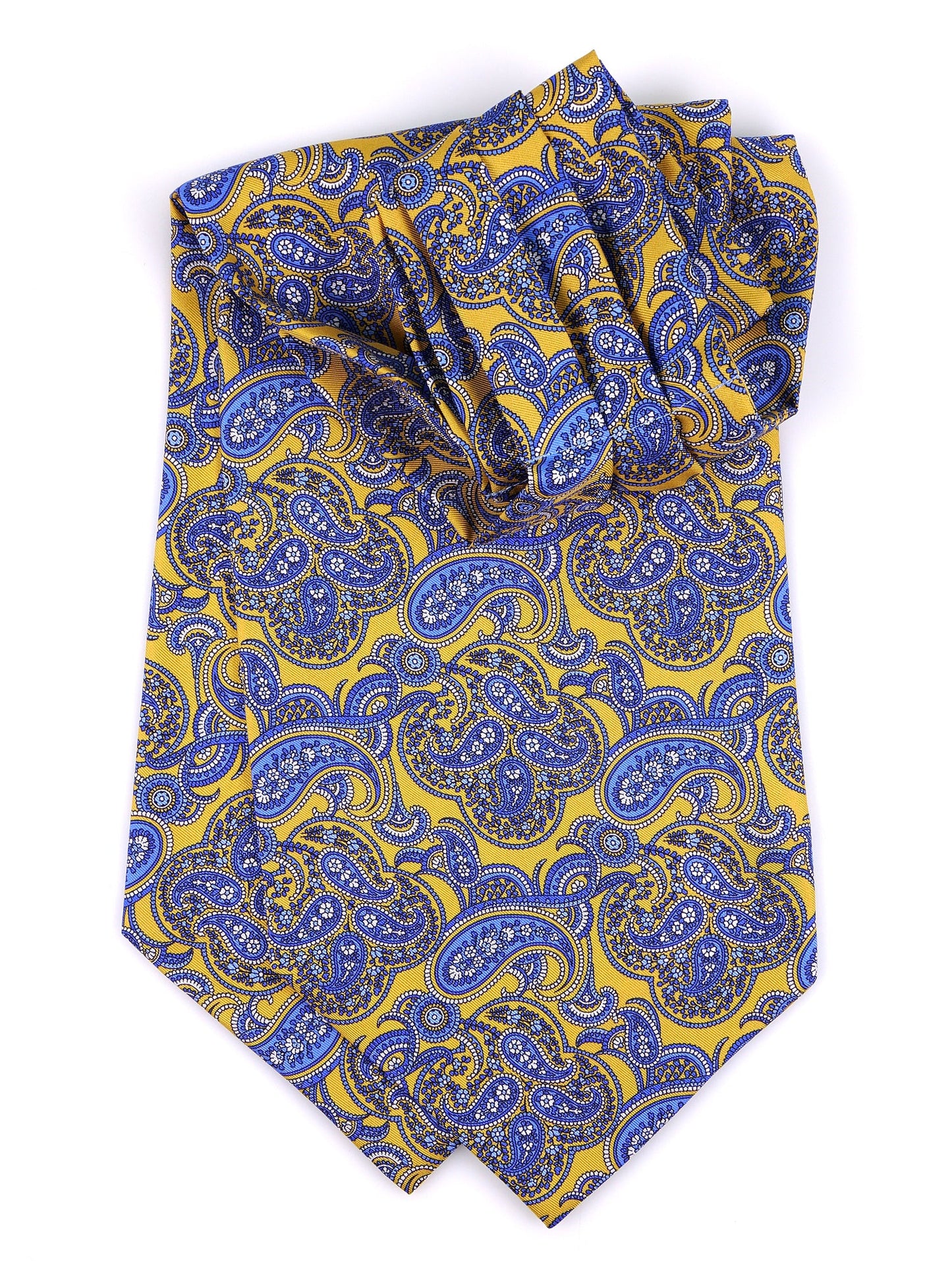 Yellow double-pointed ascot in printed silk SUNSEA