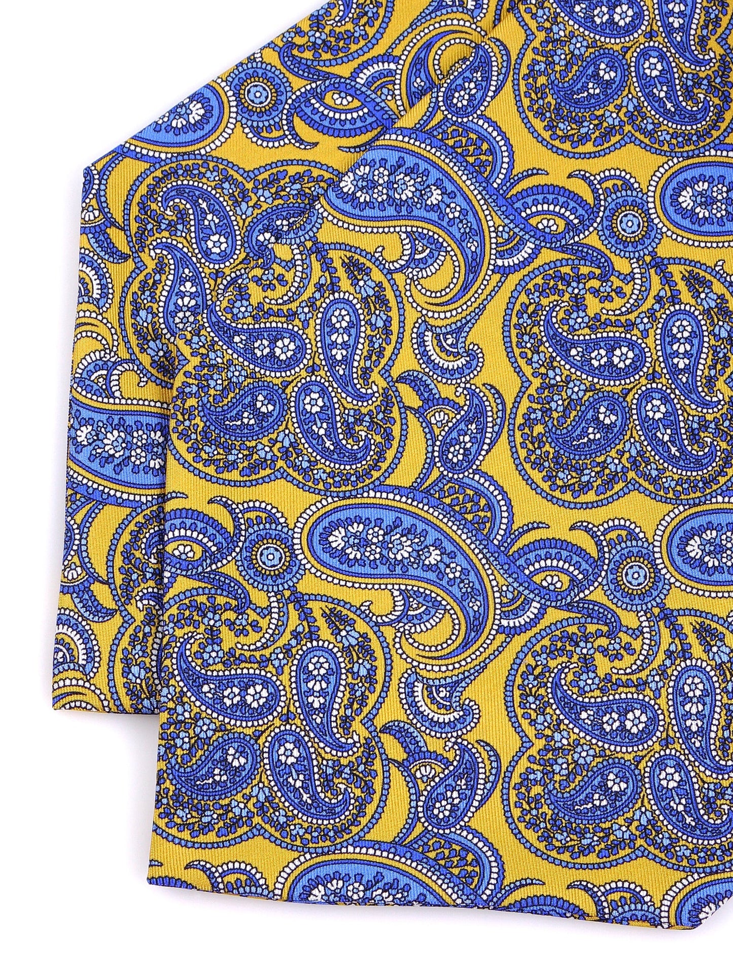 Yellow double-pointed ascot in printed silk SUNSEA