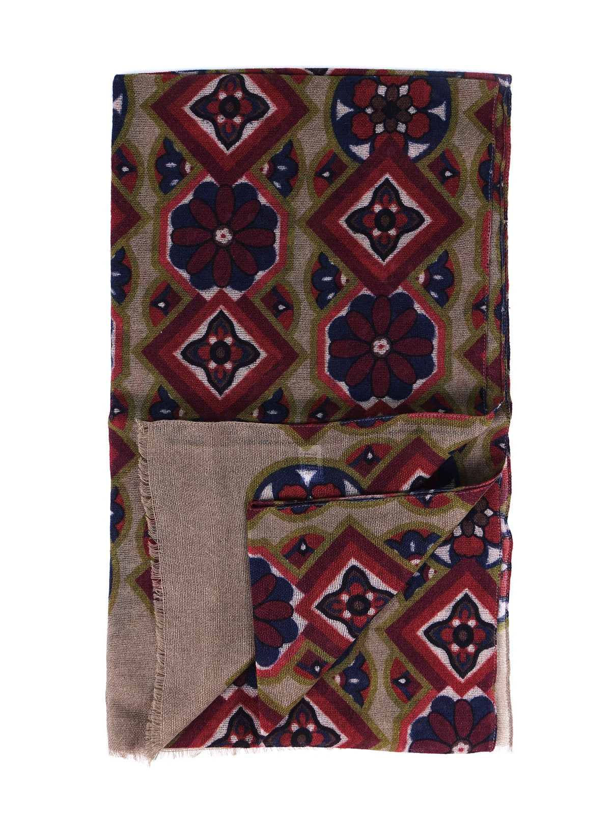 Beige SPRING scarf in pure printed wool