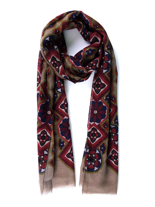 Beige SPRING scarf in pure printed wool