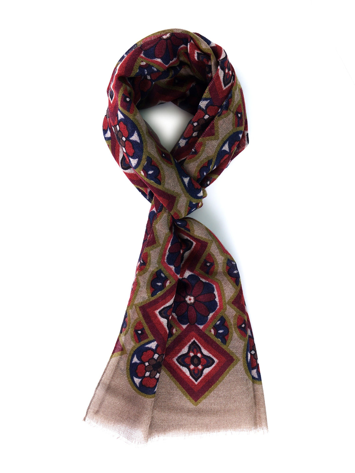 Beige SPRING scarf in pure printed wool