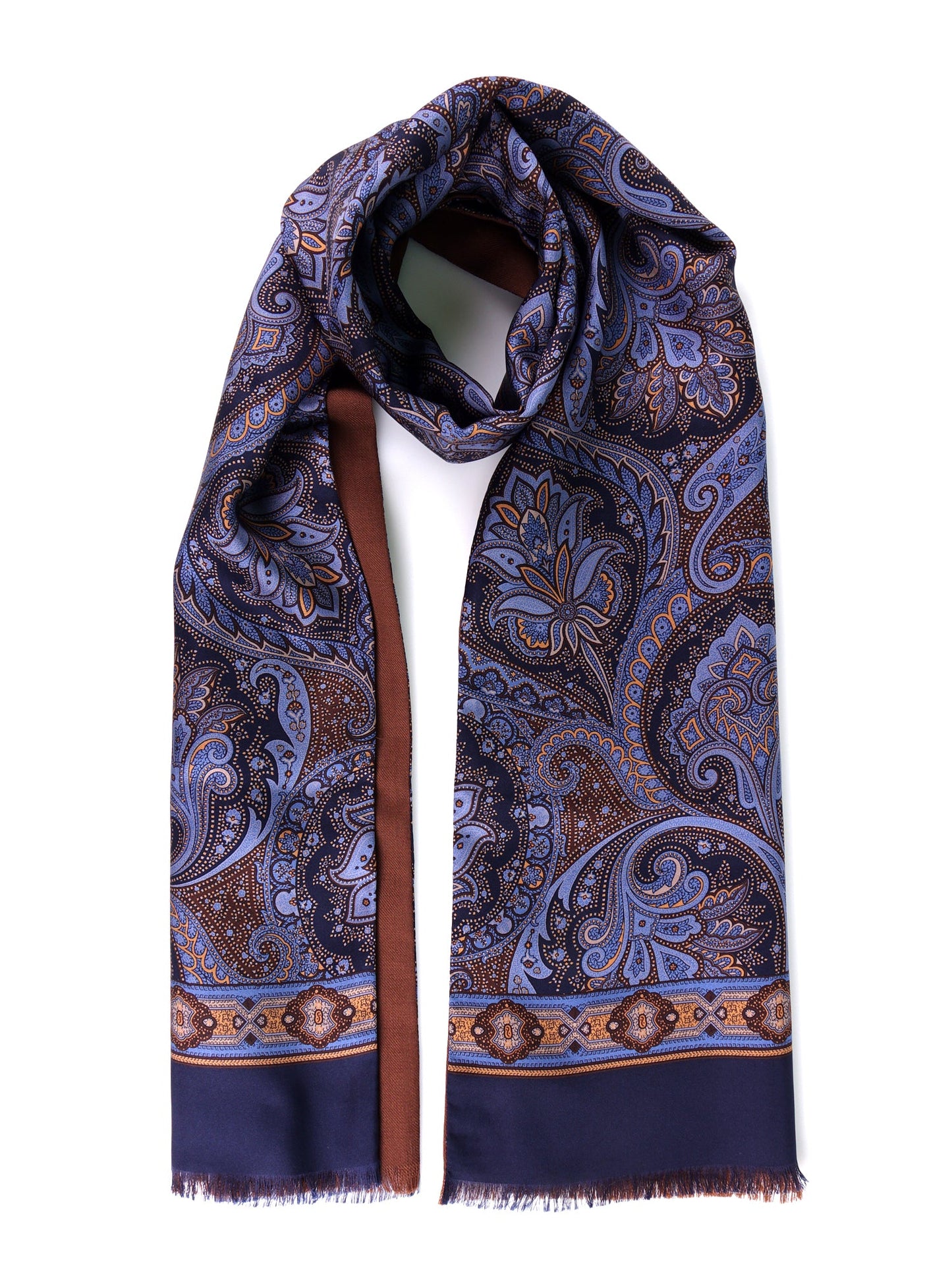 Double-sided printed silk\wool scarf TIDE blue