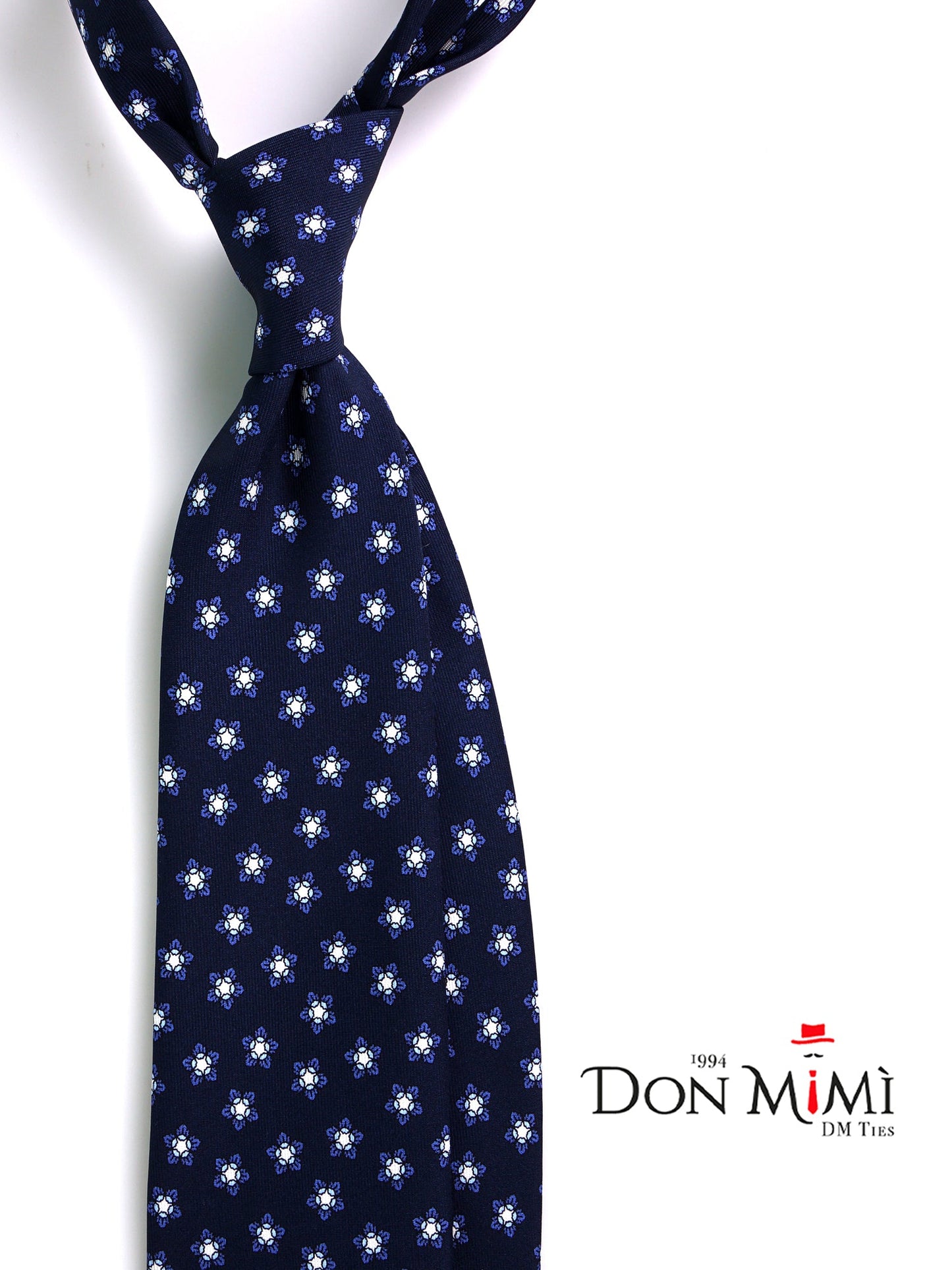 Dark blue 3-fold tie TWINORIS English printed silk