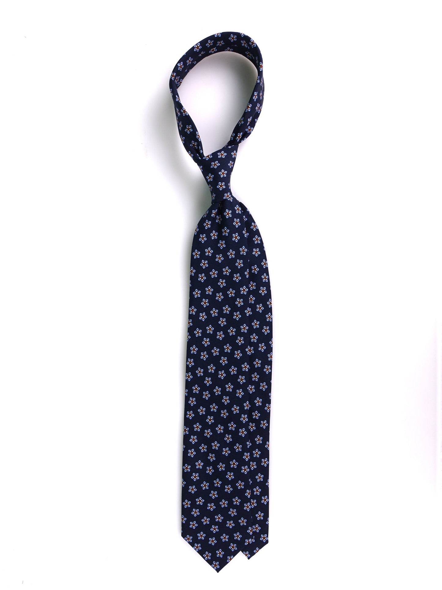 TWINORIS 3-fold tie dark blue English printed silk