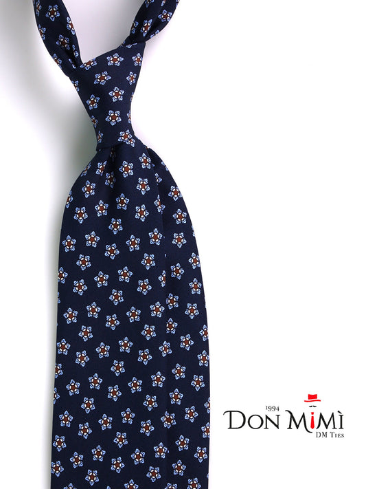 TWINORIS 3-fold tie dark blue English printed silk