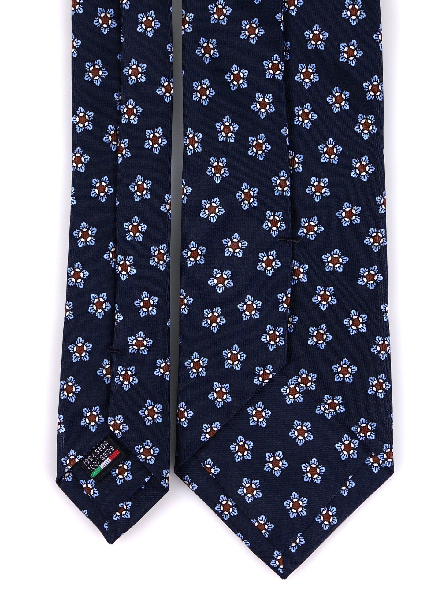 TWINORIS 3-fold tie dark blue English printed silk