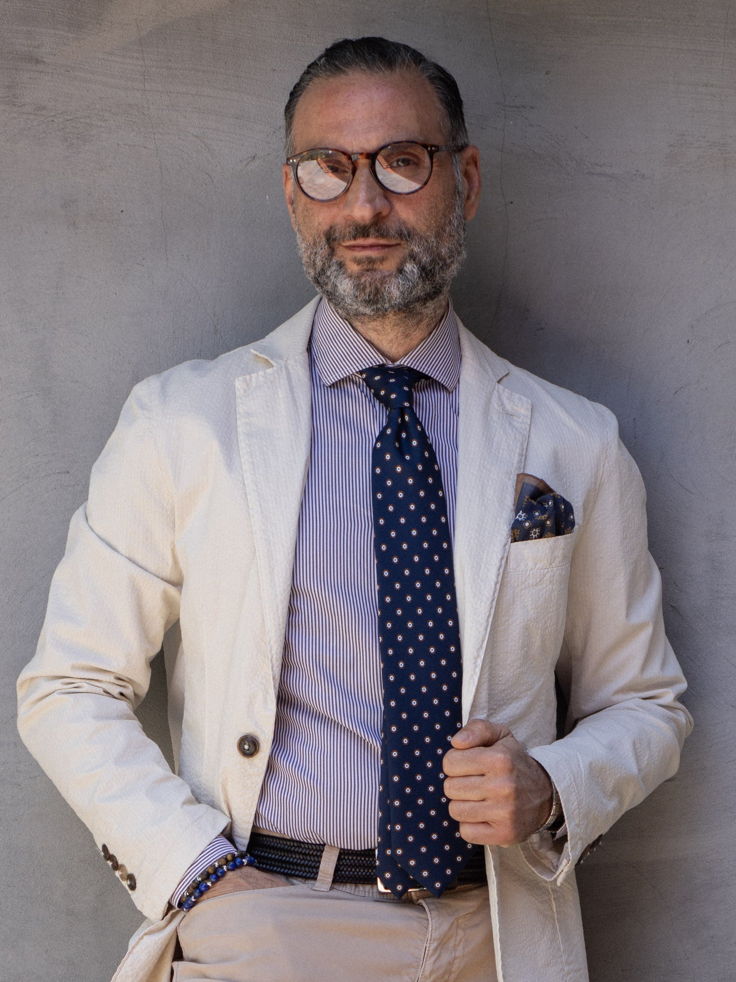 3 Fold Blue Printed silk Tie VANNY