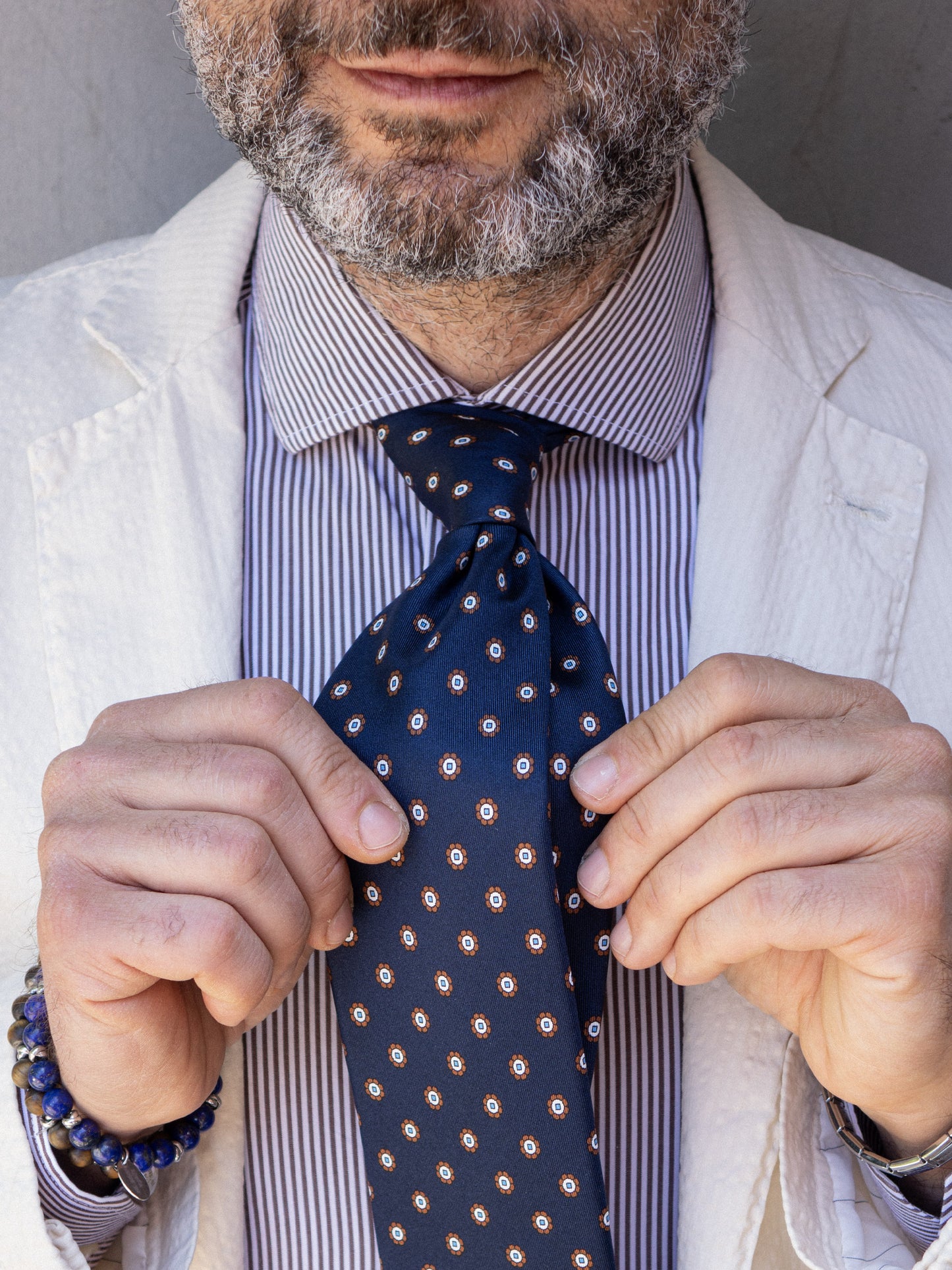 3 Fold Blue Printed silk Tie VANNY