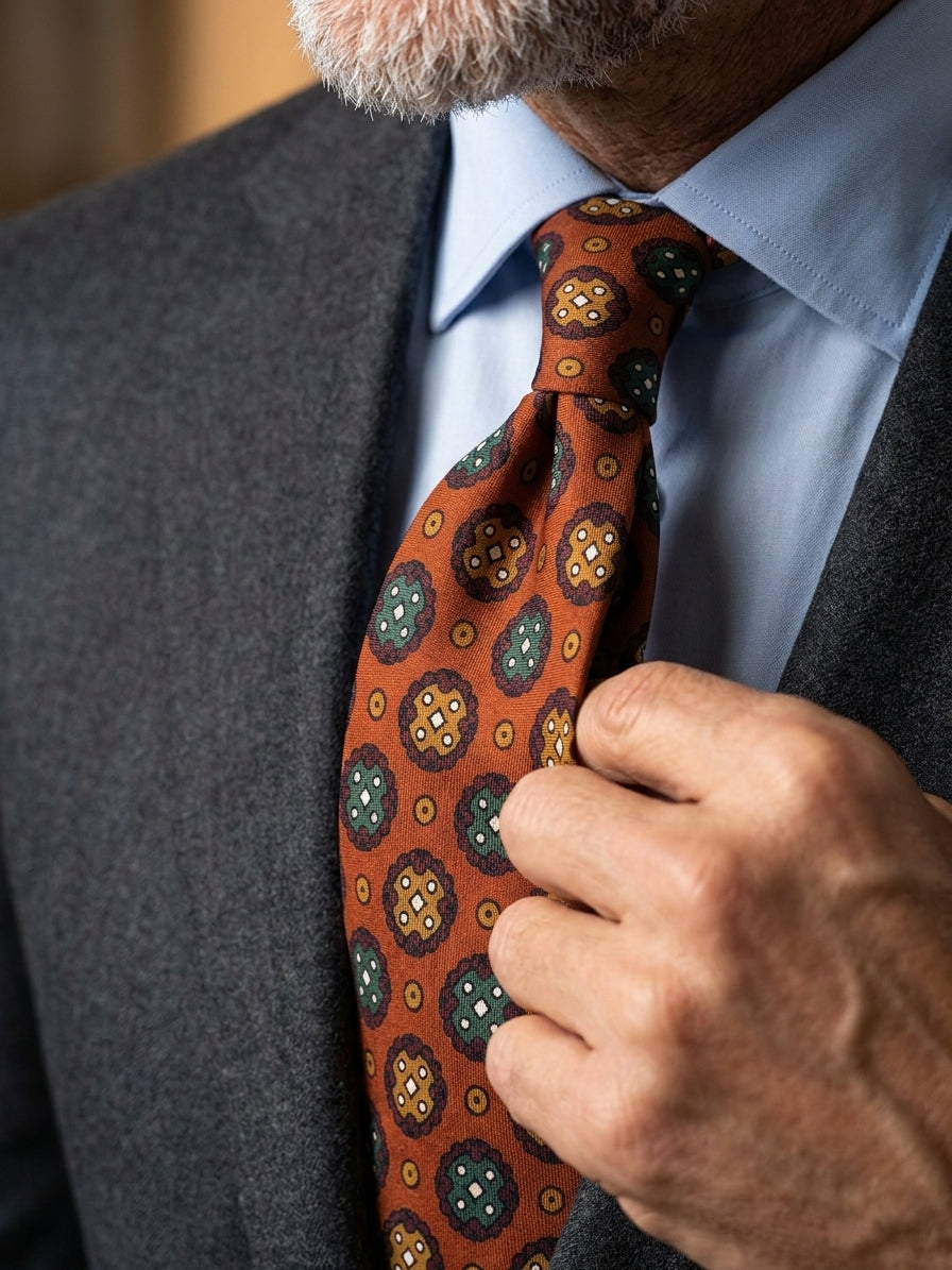 Orange 3-fold madder silk tie VISION