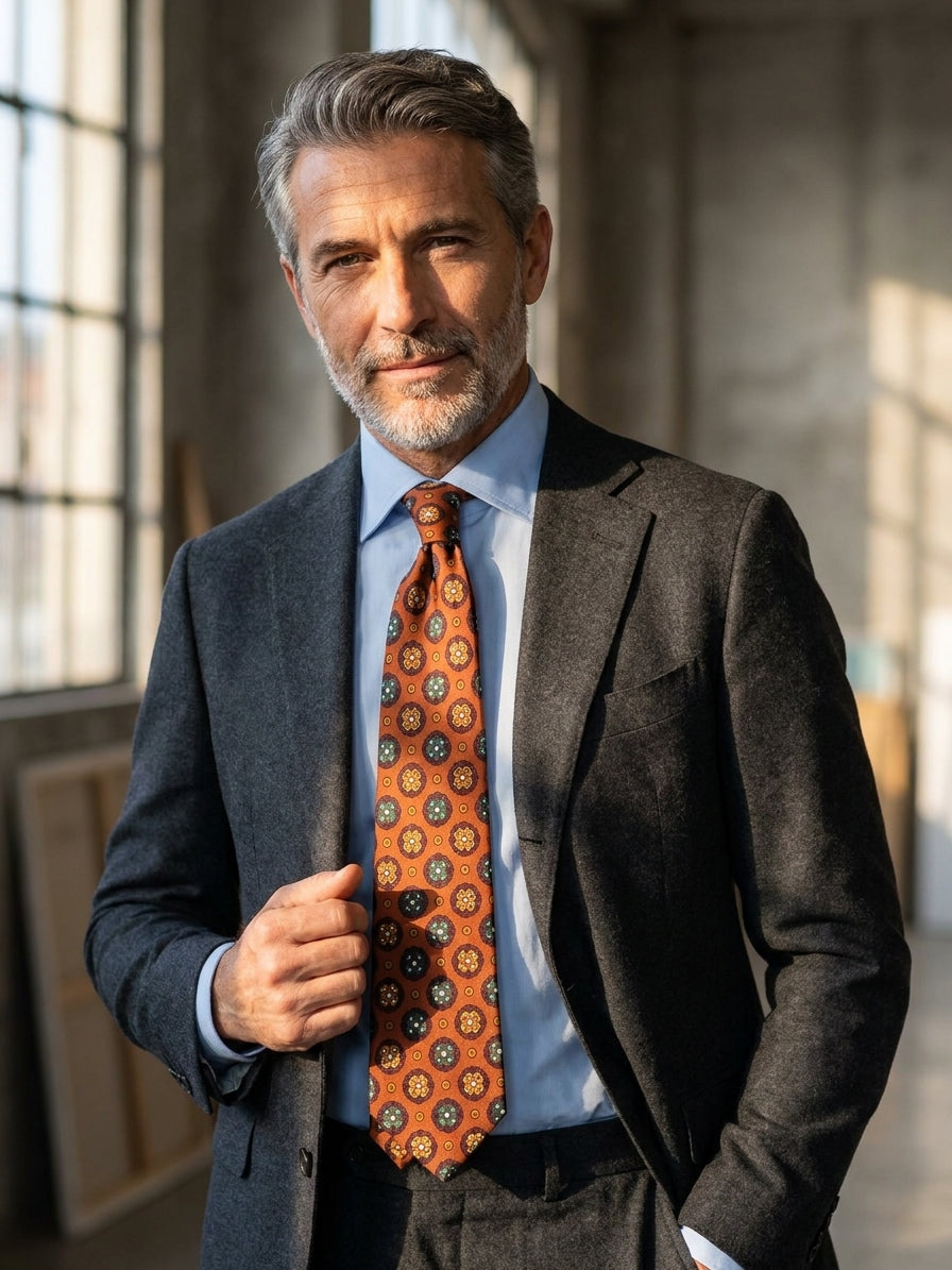 Orange 3-fold madder silk tie VISION