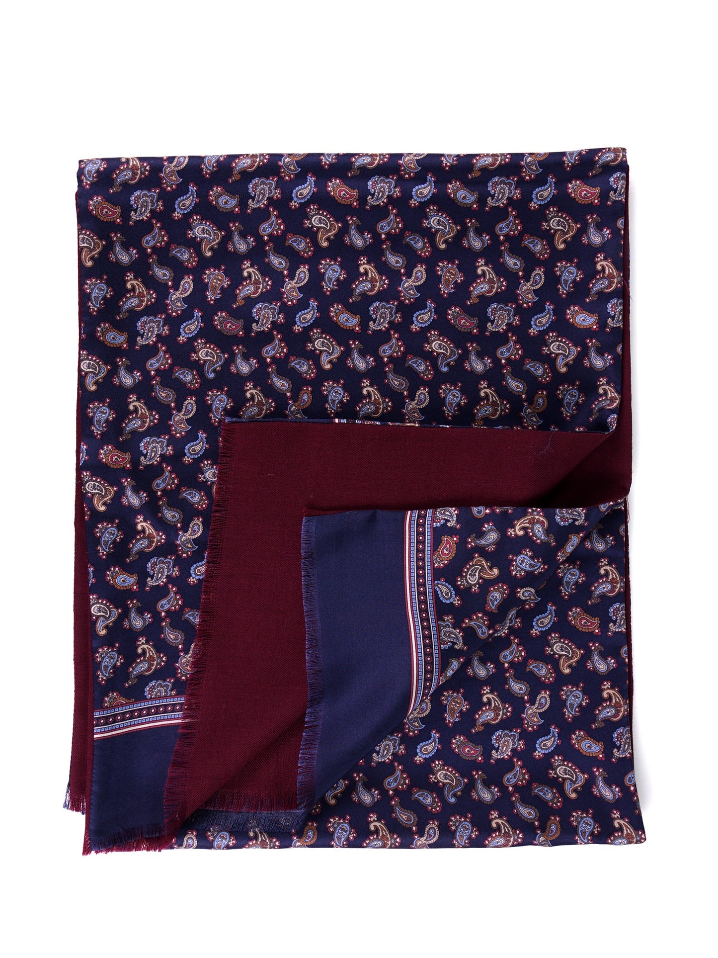 VITOLO blue printed silk/wool double-faced scarf
