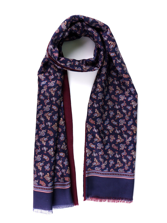 VITOLO blue printed silk/wool double-faced scarf