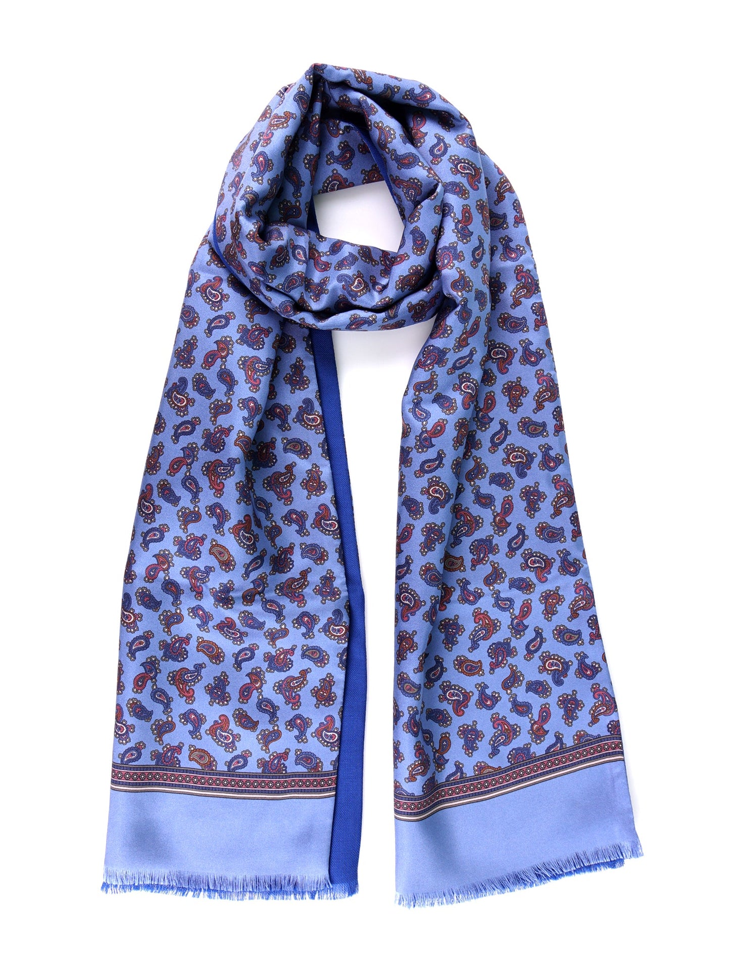 VITOLO light blue printed silk/wool double-faced scarf
