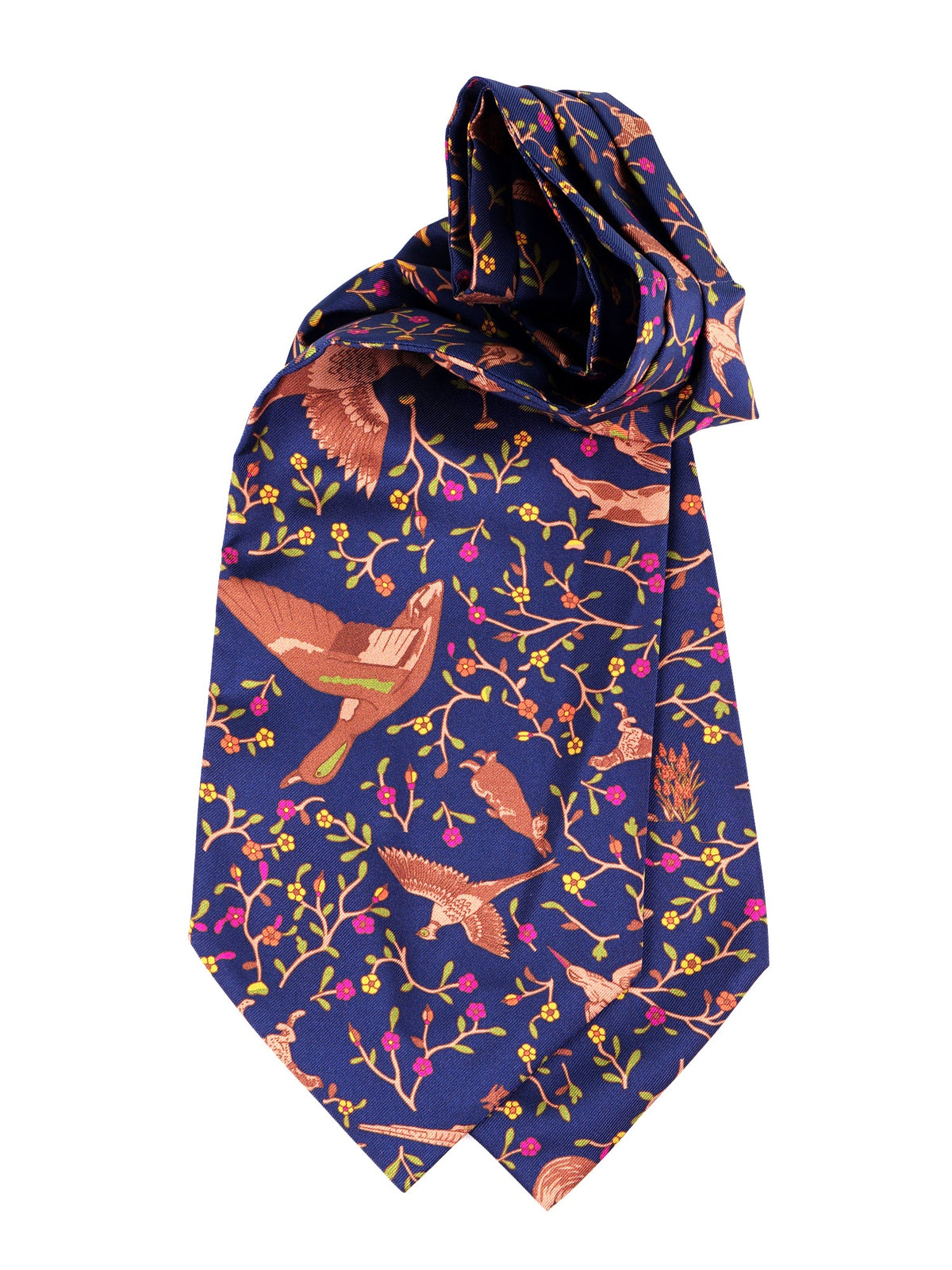 Blue printed silk double-pointed ascot FOX